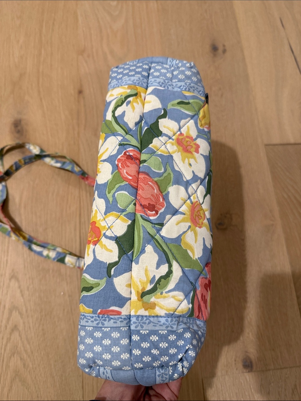 NWT Laura Ashley Floral Cotton Tote in Blue with Pink and Yellow Blooms - Picture 7 of 12